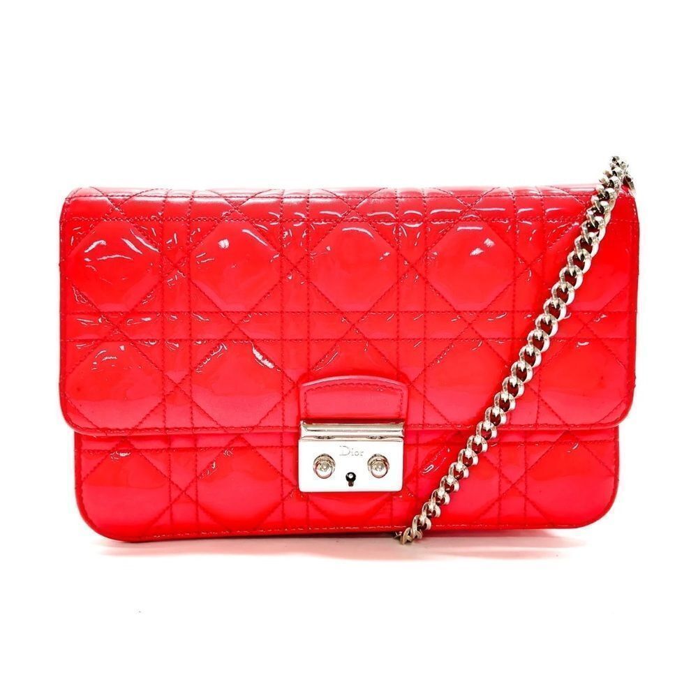 Dior Red Patent Quilted Leather Chain Clutch